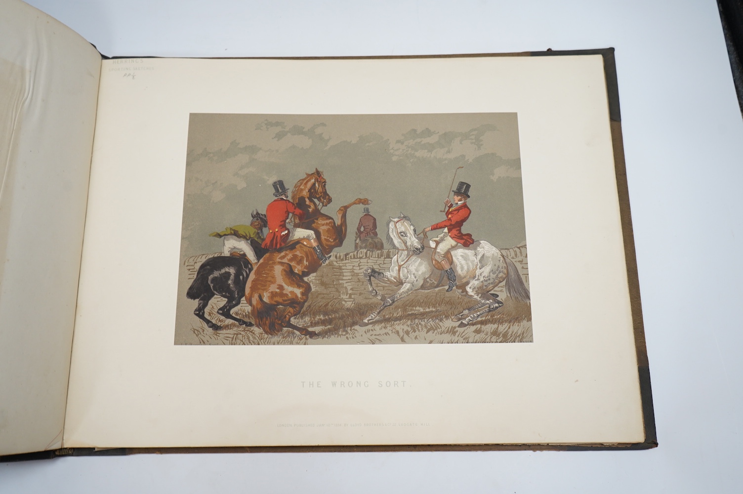 [Herring, J.F.] - Sporting Sketches. 24 chromolithographed plates (with guards), no title of letterpress present: contemp. gilt decorated half morocco and cloth, gilt lettered upper cover, oblong 4to. (1854)